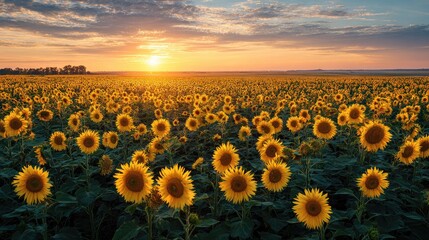Obraz premium Sunflowers field at sunset (1)