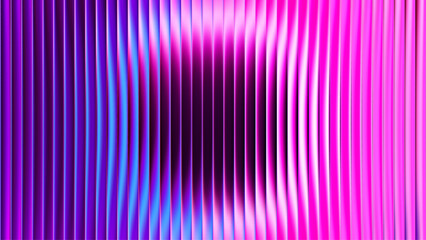 Radiant neon circle diffused through vertical fractal glass ribs and blending purple pink colors. Glowing neon circular banner for contemporary wallpapers, posters and modern creative design. Vector