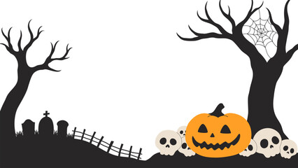 Halloween Pumpkin with Skulls and Spooky Graveyard