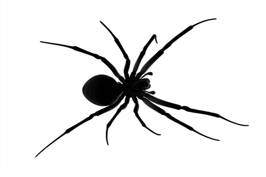 Silhouette of black widow spider on white background