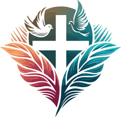Christan cross clipart dove logo icon vector white background .