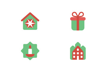 Four flat design Christmas icons in red green holiday gift