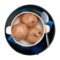 Chocolate ice cream scoops in bowl