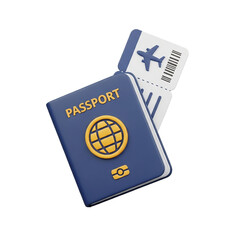 3D Passport and Boarding Pass Icon Isolated on White Background
