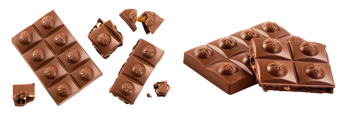 milk chocolate isolated on white background. Top view. Flat lay.