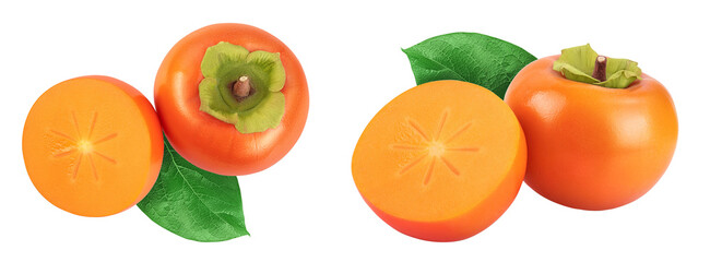 Persimmon fruit isolated on white background with full depth of field. Top view. Flat lay