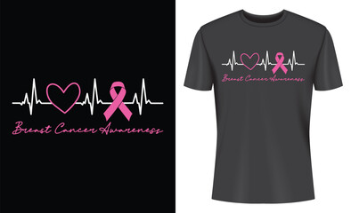 Breast Cancer Awareness Month Pink Ribbon Heartbeat T-shirt Design