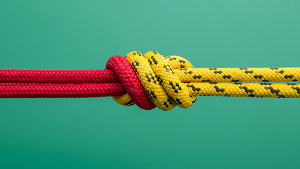 Two colorful ropes tied together in a strong knot
