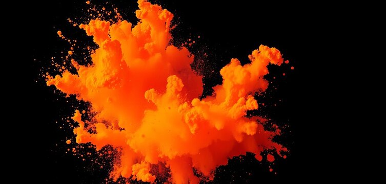 Vibrant orange powder cloud bursts against stark black backdrop,  black background,  intense - Powered by Adobe