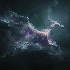 A celestial creature, formed from swirling nebulae, soars through the cosmos, a breathtaking display of ethereal colors and shapes.