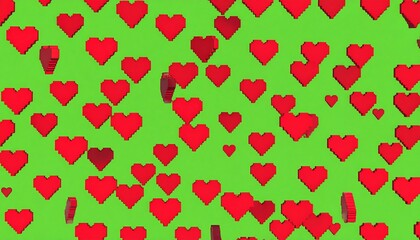 Animated hearts falling on a green background