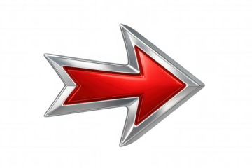 Metallic red-silver arrow gleaming with sharp directionality, indicating forward movement against transparent backdrop