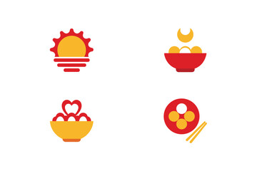 Four red yellow icons representing solstice food sun vector