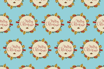 Christmas Village Seamless Pattern swatch available in swatches panel, Festive Holiday Winter Design with Merry Christmas Text