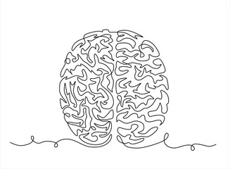 Continuous one line drawing of human brain. Hand drawn minimalism style.Editable stroke