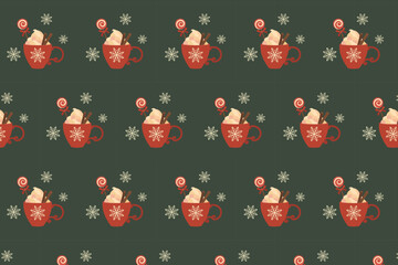 Christmas Hot Cocoa Seamless Pattern swatch available in swatches panel, Festive Holiday Winter Design with Snowflakes and Mug