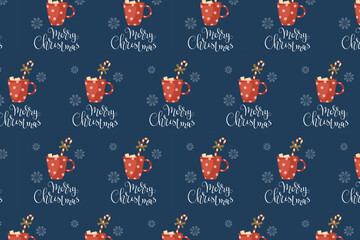 Christmas Hot Chocolate Seamless Pattern swatch available in swatches panel, Festive Holiday Winter Design with Merry Christmas Text