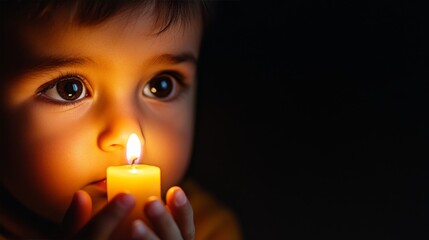 Spirituality Scene Innocent child holding a candle of hope video background.
