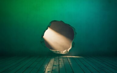 A symbolic image for Adobe Stock features a hole in a wall, with light shining through, suggesting discovery. It may represent innovative content creation.