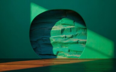 An illustration displays a circular opening onto a rough wall. It is likely generated using generative AI tools.