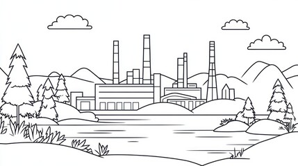 Obraz premium Industrial landscape outline illustration