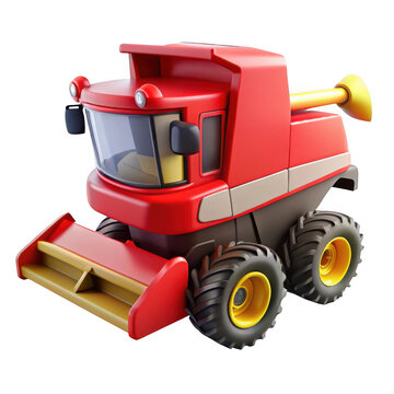 Stylized red combine harvester machine for agricultural harvesting and farming operations transparent background