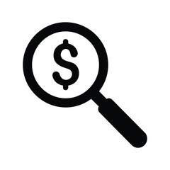 Magnifying Glass with Dollar Sign Icon – Financial Analysis Symbol for Budgeting, Price Check, and Economic Insight
