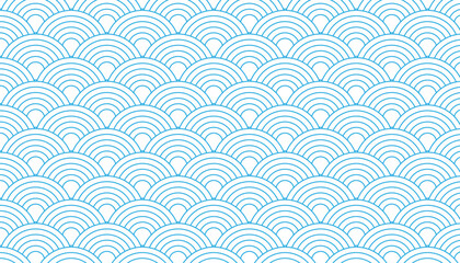 Fototapeta premium Abstract ocean wave scallop pattern vector, Japanese Seigaiha style repeat background.