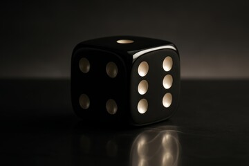 Black dice with glowing dots. Use for gaming, risk, strategy and entertainment promotion 
