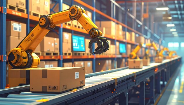 Automated warehouse system with robotic arms