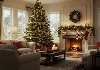 living room with Christmas decorations