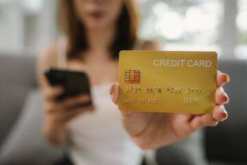A woman uses her laptop for online banking and payments, managing finances, purchasing goods,...