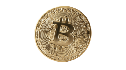 Isolated golden bitcoin coin on transparent background