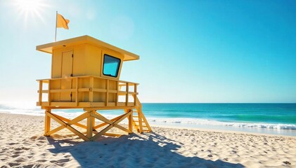 Panoramic View from Elevated Lifeguard Station Summer Beach Safety and Coastal Landscape
