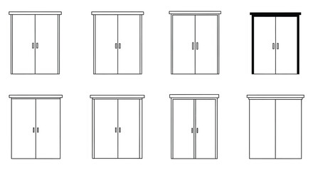 various styles of closet doors illustrated in simple line art