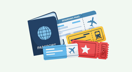 Travel and tourism concept with passport airline and event tickets.
