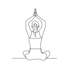 Continuous line of sporty woman yoga pose relaxation exercise. Vector sketch drawing illustration editable stroke healthy sport concept