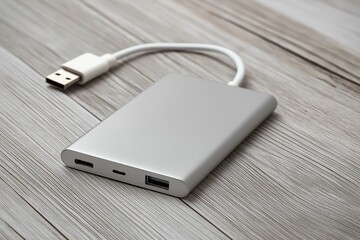 USB hub adapter on wooden desk