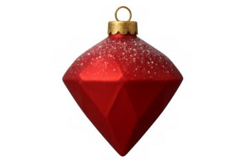 Red diamond shaped christmas ornament hanging with transparent background