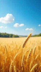 Golden wheat swaying gently in the summer breeze, under a vast blue sky A picturesque rural landscape perfect for idyllic backgrounds or harvest themes , clouds, farmland