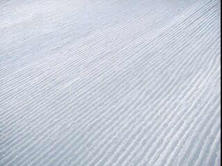 Pristine ski slope surface with groomed trail marks ready for winter sports recreation