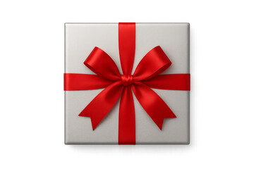 Silver gift box with red bow on transparent background