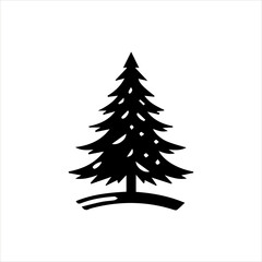 Obraz premium Winter Pine Tree Vector Logo – Black Snowy Tree Silhouette Design on White Background