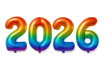 Rainbow balloons forming 2026 with transparent background