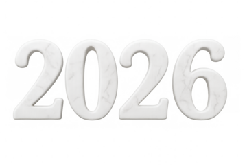 2026 marble numbers on transparent background representing future date