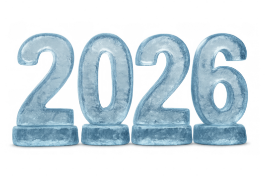 Ice 2026 sign representing upcoming new year on transparent background
