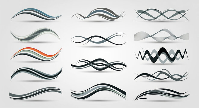 Dynamic collection of abstract wave and curve line design elements, offering modern decorative separators and stylish headers for contemporary digital interfaces.