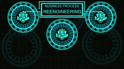 Business strategy process with interconnected icons and glowing globe planning success - Powered by Adobe