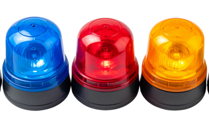  Warning Beacon Lights Assortment – Blue, Red, and Yellow LED Flashers, Transparent Background PNG
