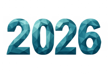 2026 polygonal numbers showing coming year on transparent background